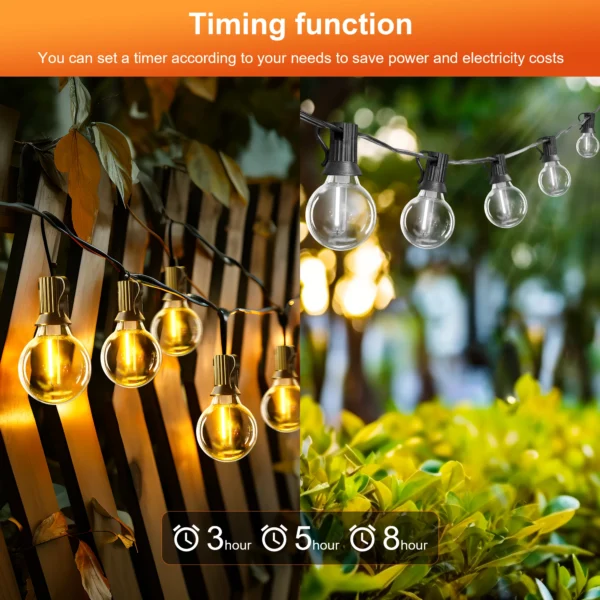 Solar-Powered G40 String Lights – Weatherproof LED Shatterproof Bulbs | Outdoor Patio & Backyard Bistro Hanging Lights for Ambiance - Image 6