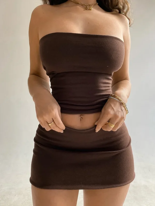 Dulzura Women's 2025 Spring Collection – Stylish Tube Top & Mini Skirt Two-Piece Sets | Perfect for Parties, Clubs, Vacations | Wholesale Business Essentials - Image 2