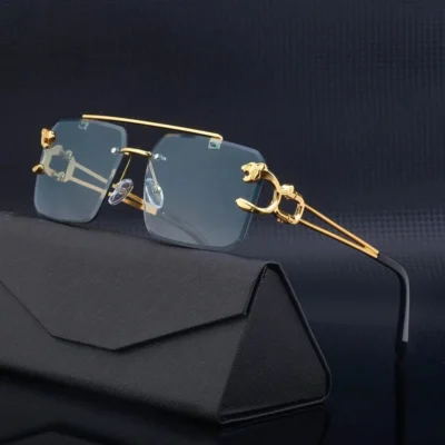 Luxury Square Sunglasses | Vintage Rimless Designer Sun Glasses for Men & Women | Retro Fashion Mirror Eyewear