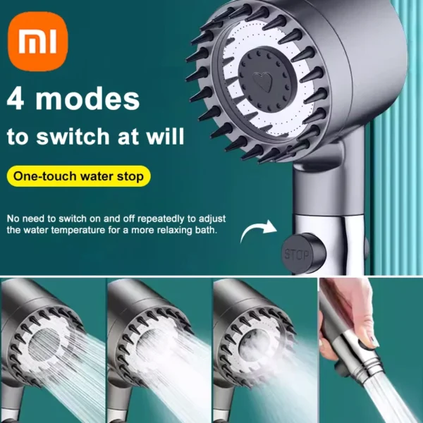 Xiaomi 4-Mode High-Pressure Shower Head | One-Key Water Stop & Massage Function | Filtered Showerhead for Bathrooms - Image 2